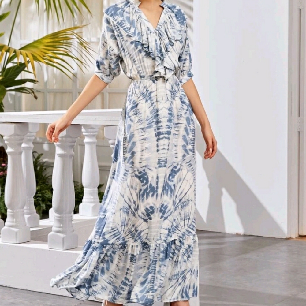 NEW Blue/Yellow Tie Dye Maxi Dress - Picture 2 of 14